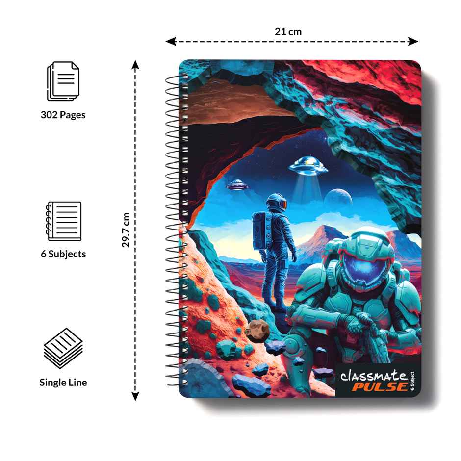 Classmate | Pulse | Spiral Notebook | 6 Sub | SINGLE LINE | A4 | 297 X 210 |302 pages