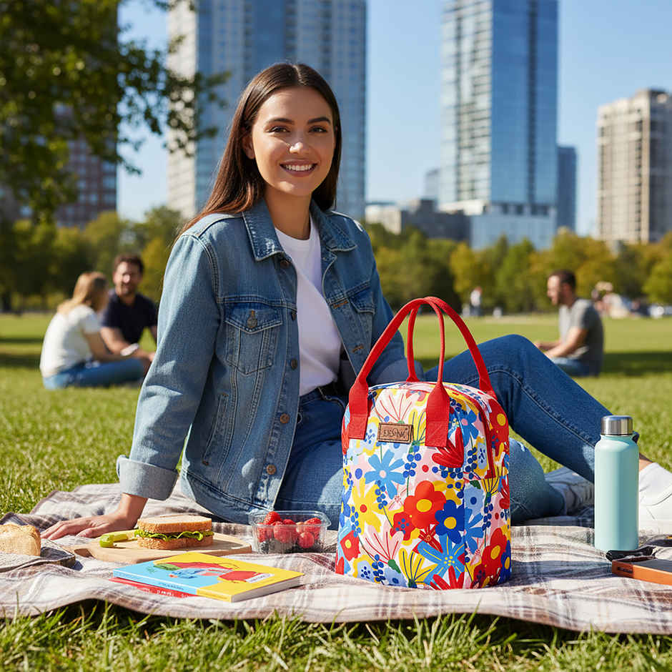 HOOM Floral Print Lunch Bag with Met-PET Aluminium Insulation | Keeps Your Food Fresh & Warm Longer