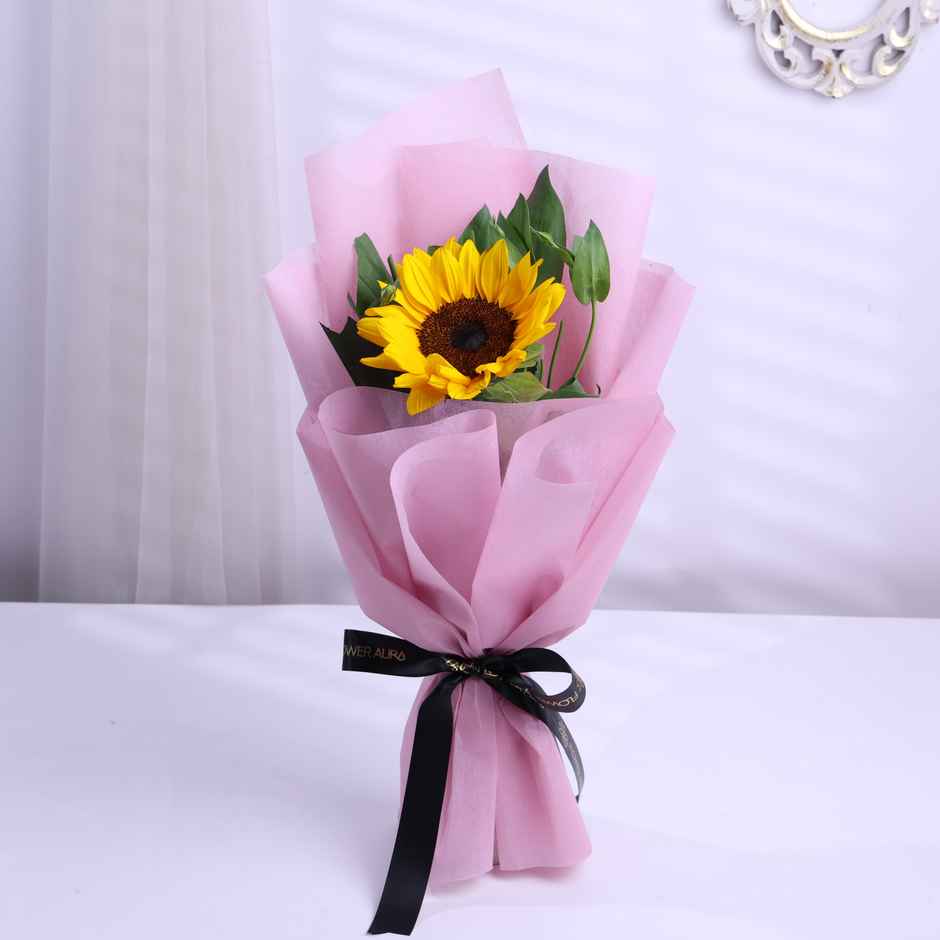 FlowerAura Single Sunflower in Blush Pink Non-Woven Paper