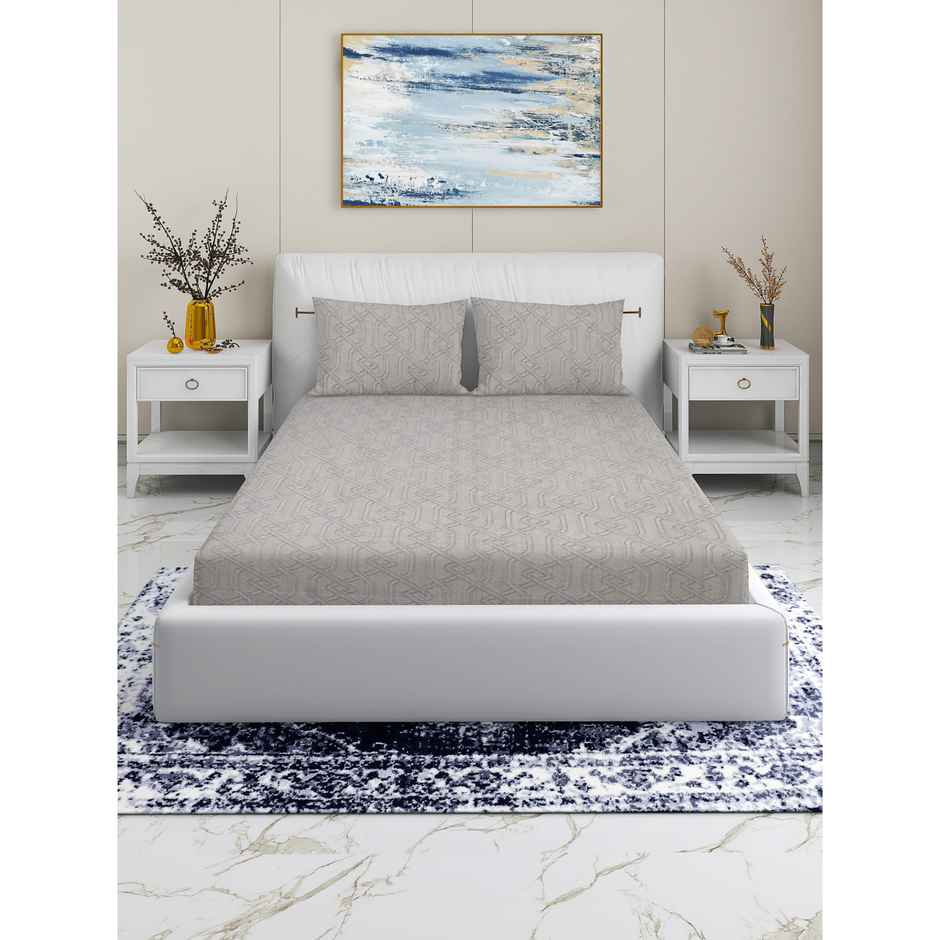 BAY6 Cotton Groovy Super Soft Double Bedsheet 120 Tc With 2 Pillow Covers - Olive