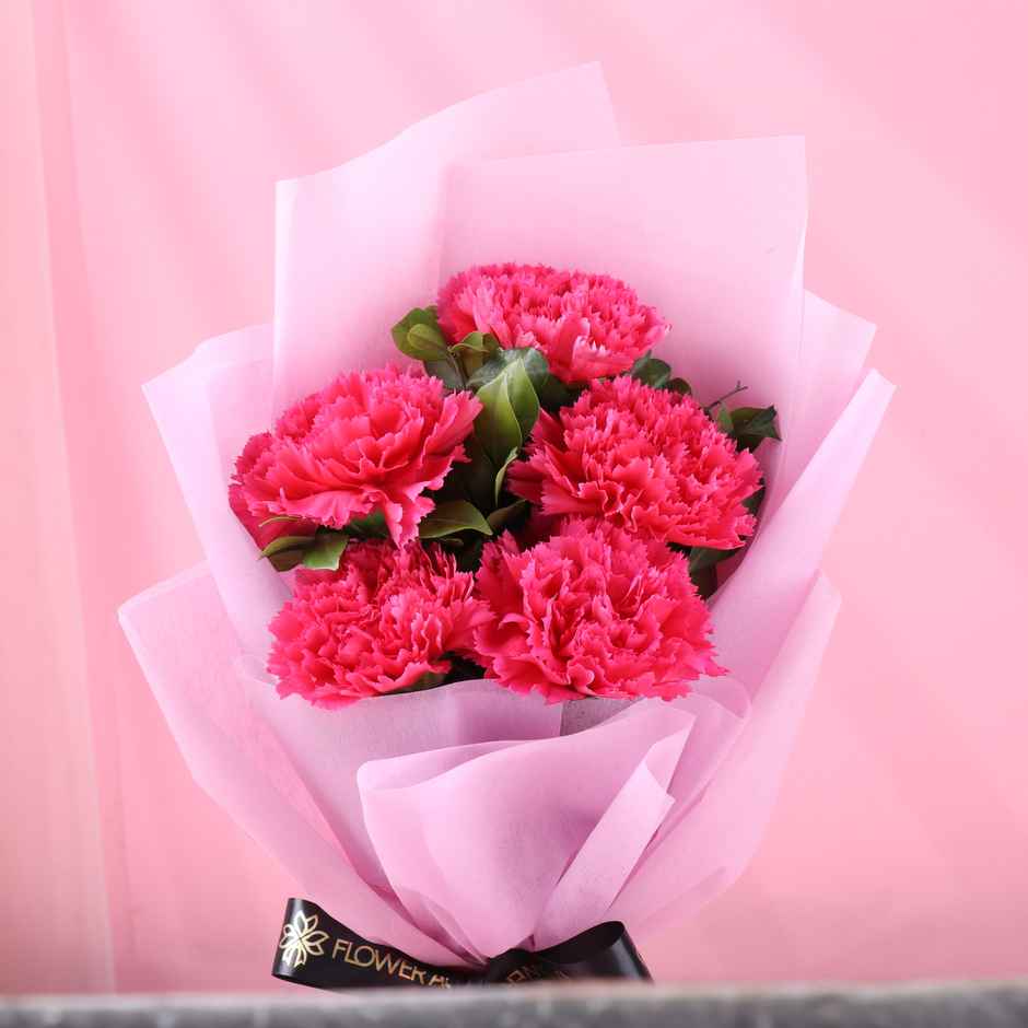 FlowerAura Pink Carnations Bouquet in Pink Wrap