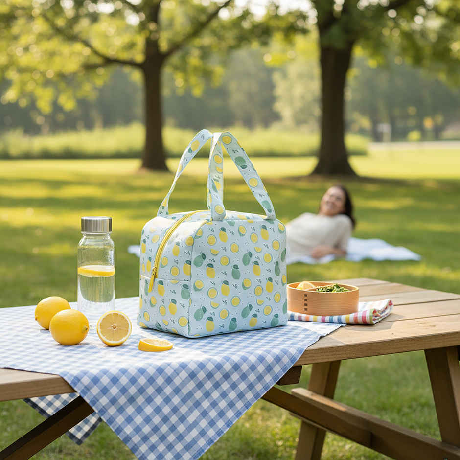 HOOM Lemon Print Lunch Bag with Met-PET Aluminium Insulation | Fresh and Warm for Longer