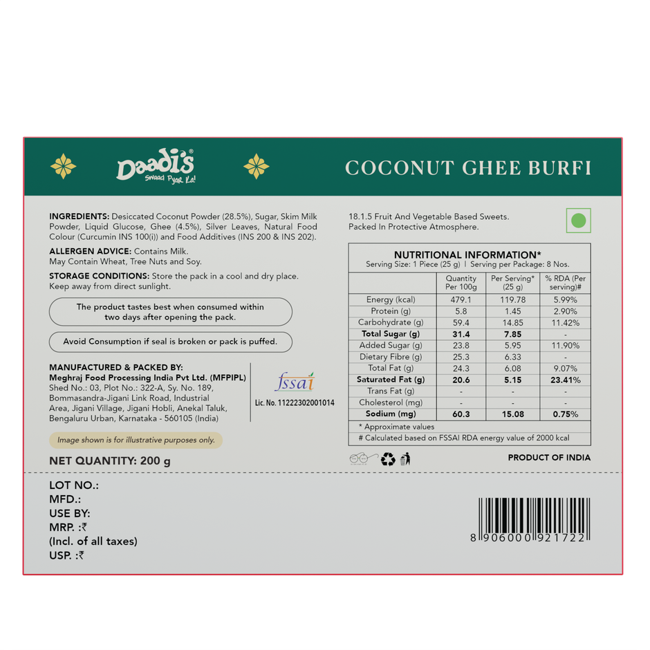 Daadi'S Coconut Ghee Burfi