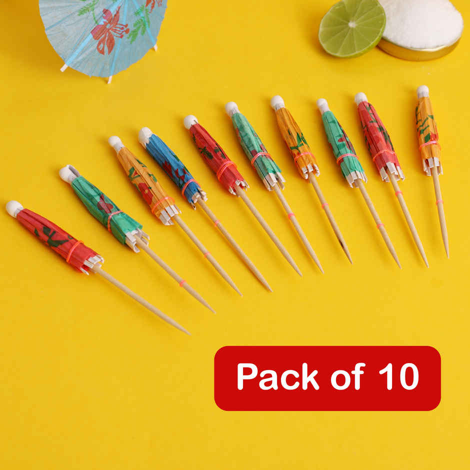 Cocktail Umbrella Toothpicks for Drink & Food Decoration | Pack of 10 | Multicolor | Party Needs | Propcon