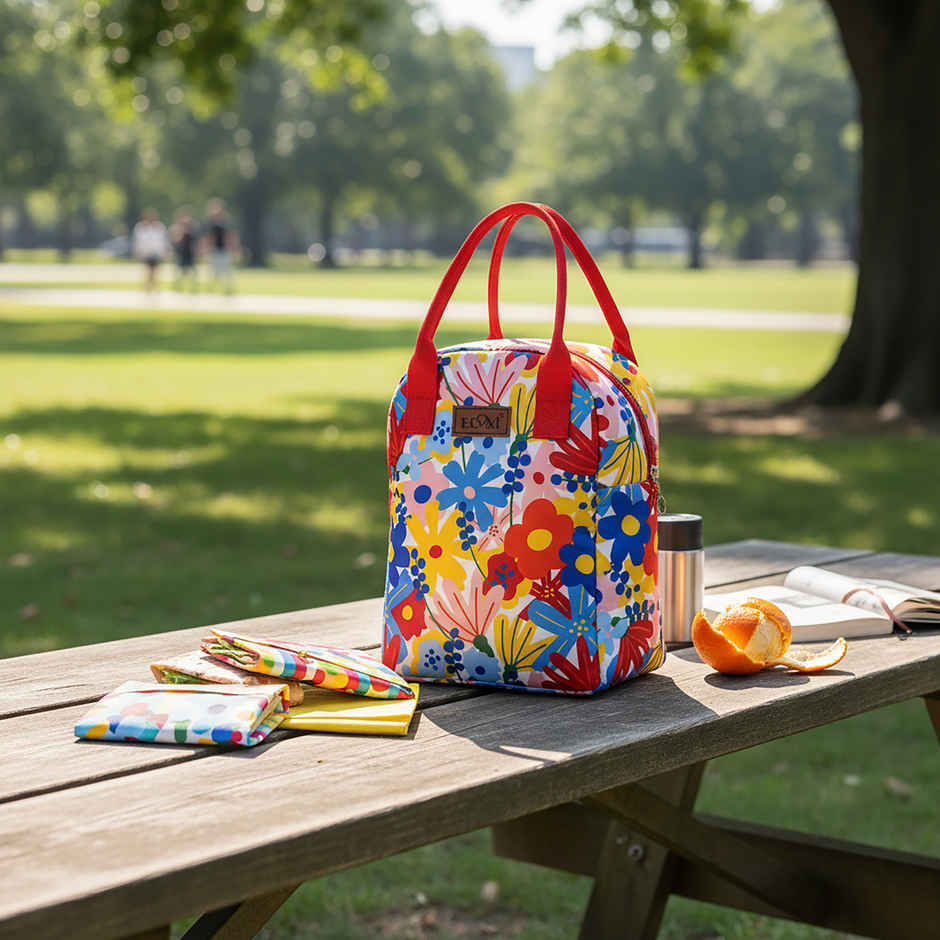 HOOM Floral Print Lunch Bag with Met-PET Aluminium Insulation | Keeps Your Food Fresh & Warm Longer