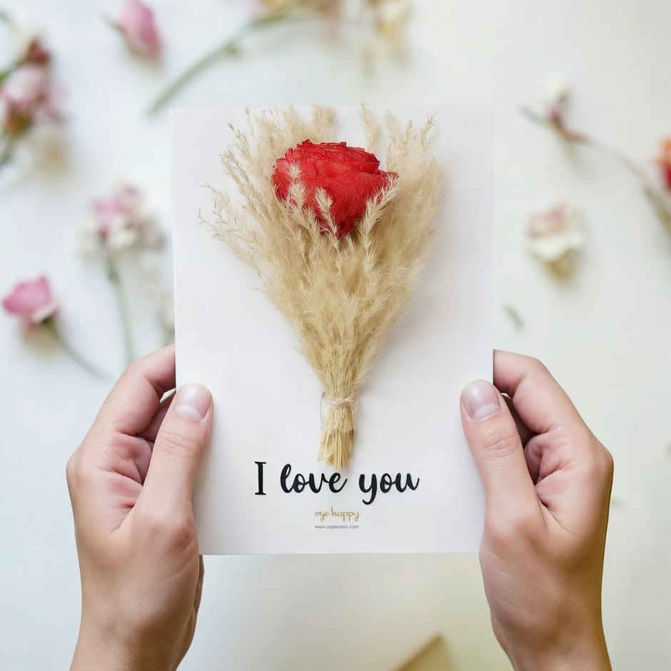 Flower Bouquet Card | Handmade with Dried Flowers, Perfect Rose Day Valentine Gift