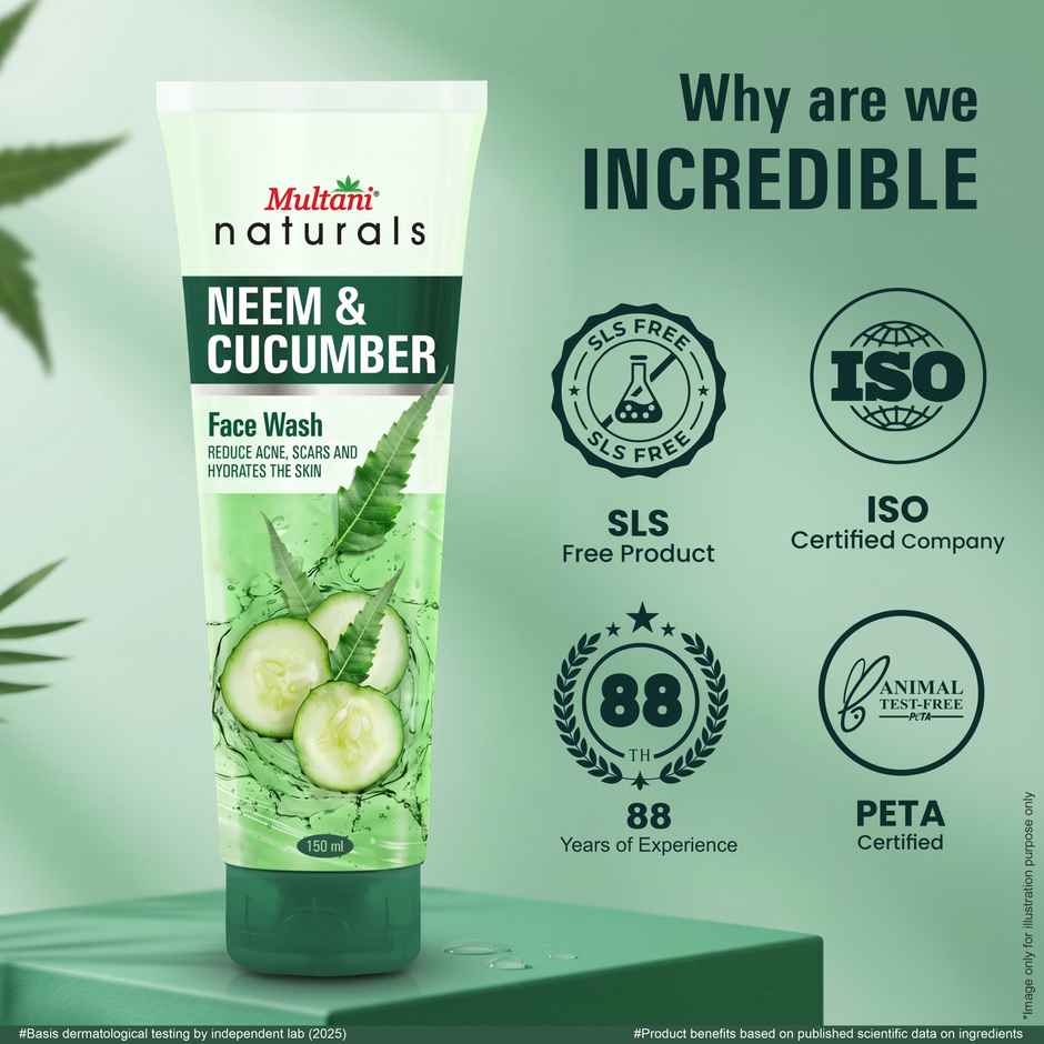 Multani Naturals Neem and Cucumber Face Wash Useful in Acne & Scars Hydrates the Skin