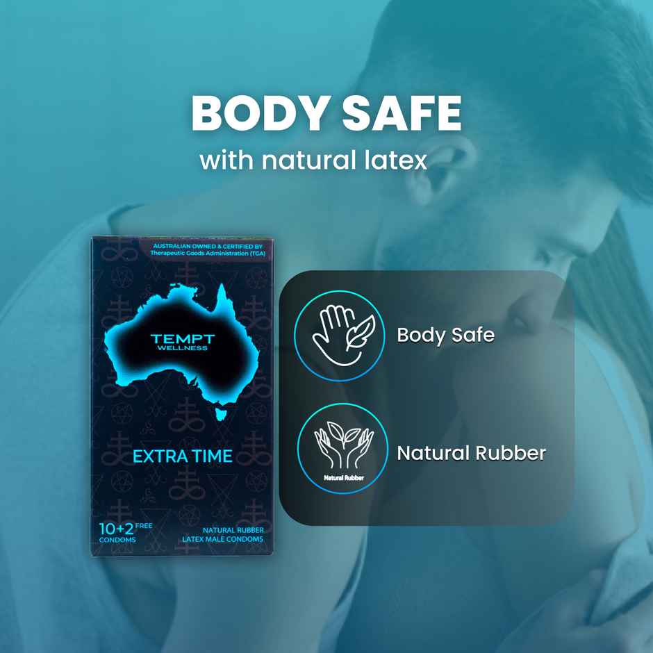 Tempt Wellness Extra Time Condoms | Long-Lasting Performance | Natural Rubber Latex | Delay Condoms