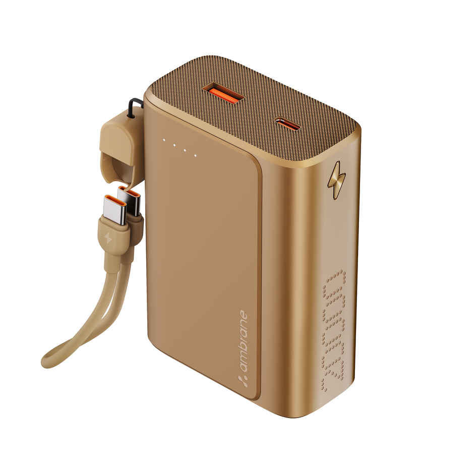 Ambrane 20000mAh 35W Powerbank | Type-C Cable | PD & USB Output | Golden