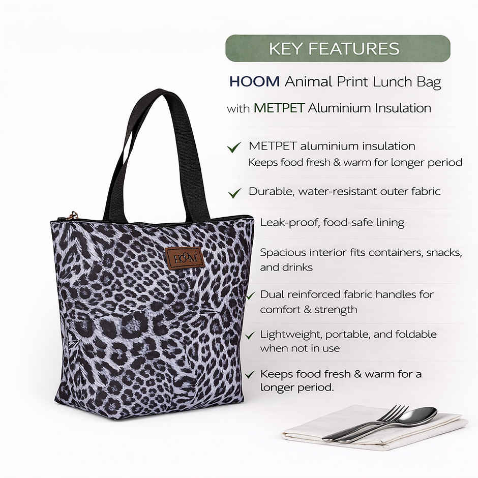HOOM Print Lunch Bag with Met-PET Aluminium Insulation | Keeps Food Fresh & Warm for Longer