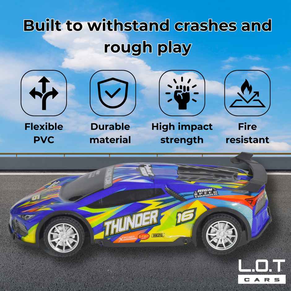 L.O.T Toys RC Car With Long Range Control | 15kmph | PCV Shell | Thunder - Blue