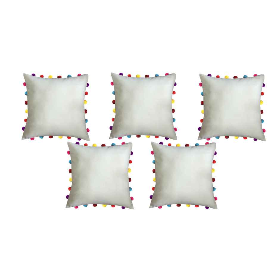 Lushomes Boho Cushion Cover - Off White | 18 x 18 inch | Tassels & Pom Pom