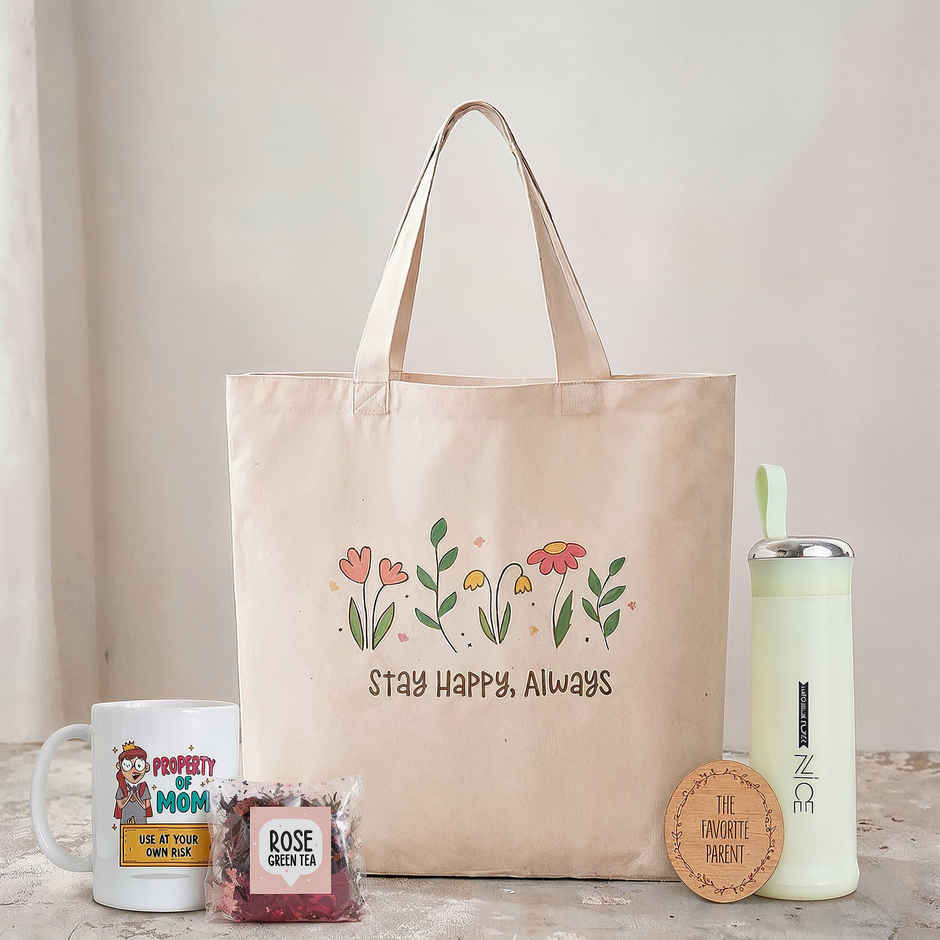 Tote Bag Hamper with Mug & Bottle | Oye Happy
