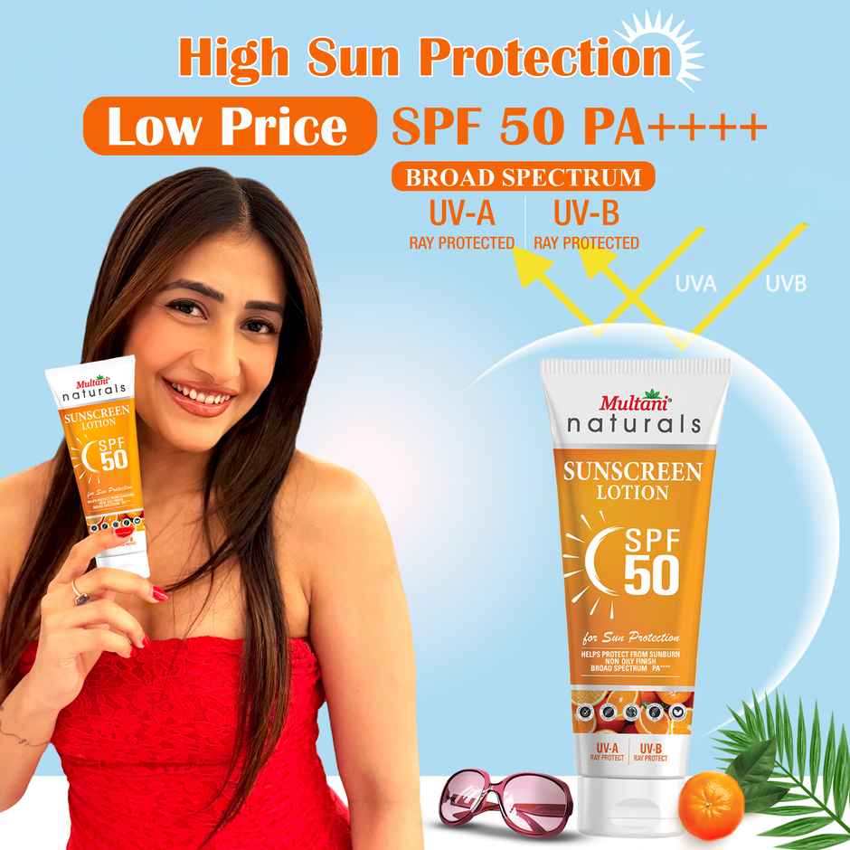 Multani Naturals SPF 50 PA++++ Vitamin C Sunscreen Lotion | Prevent Sunburn | No White Caste