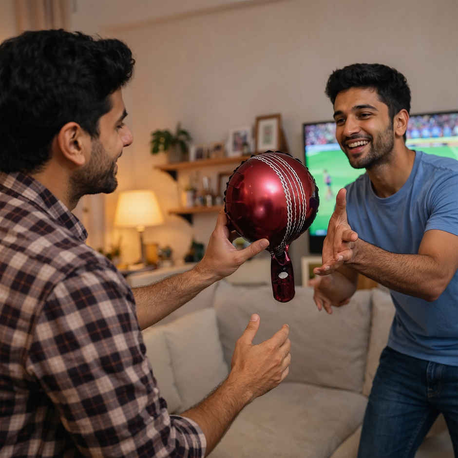 Cricket Ball Foil Balloon Large 18 inches Ball Shaped Balloon | Cricket Match Party Decor | Propcon