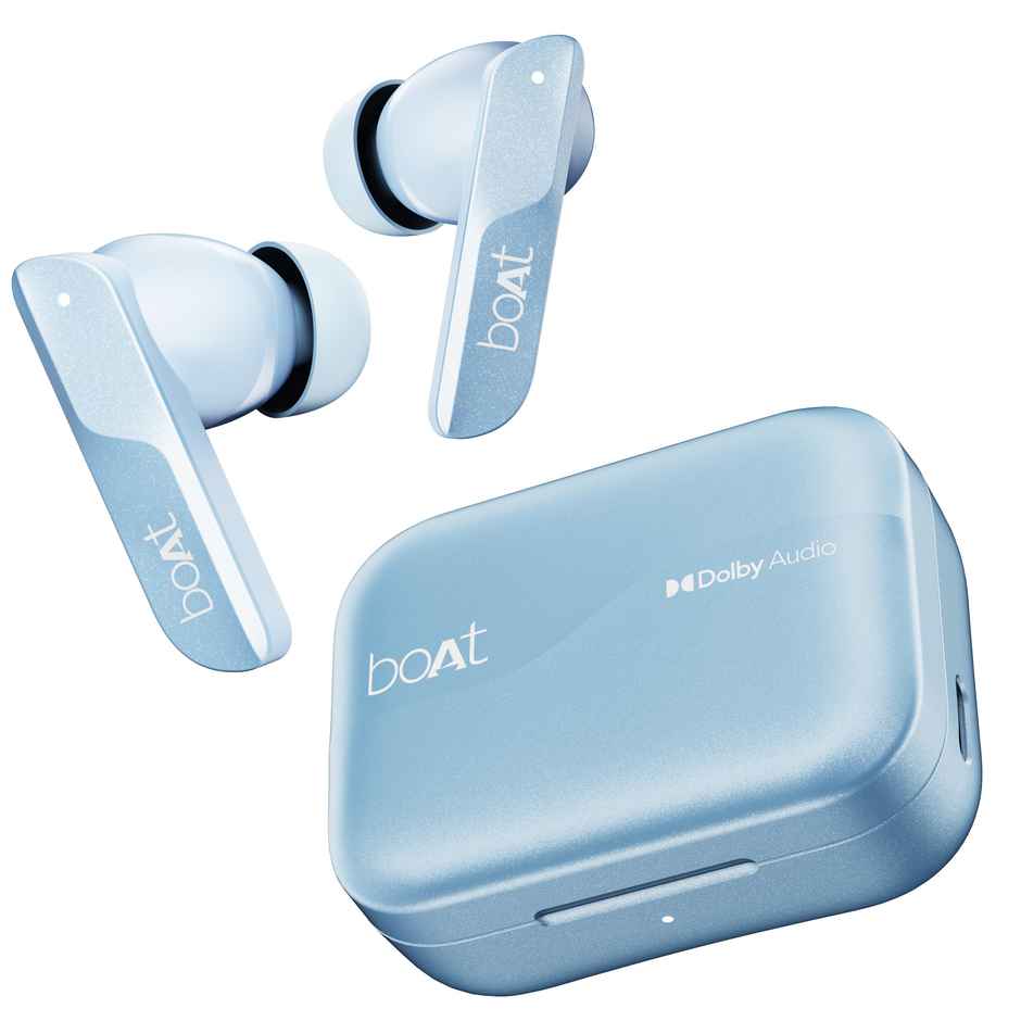 boAt Airdopes 800 TWS Earbuds with mic, Dolby Audio, Adaptive EQ by Mimi, 4Mics AI ENx, App Support, Fast Charge, Low Latency, IPX5, v5.3 Bluetooth - Interstellar Blue