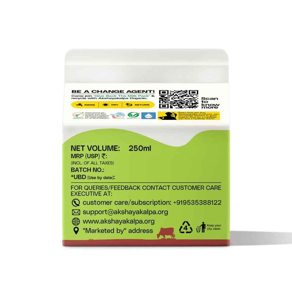 Akshayakalpa Organic High Protein Cow Fresh Milk | Elaichi | 25g Protein | Gable Top Pack