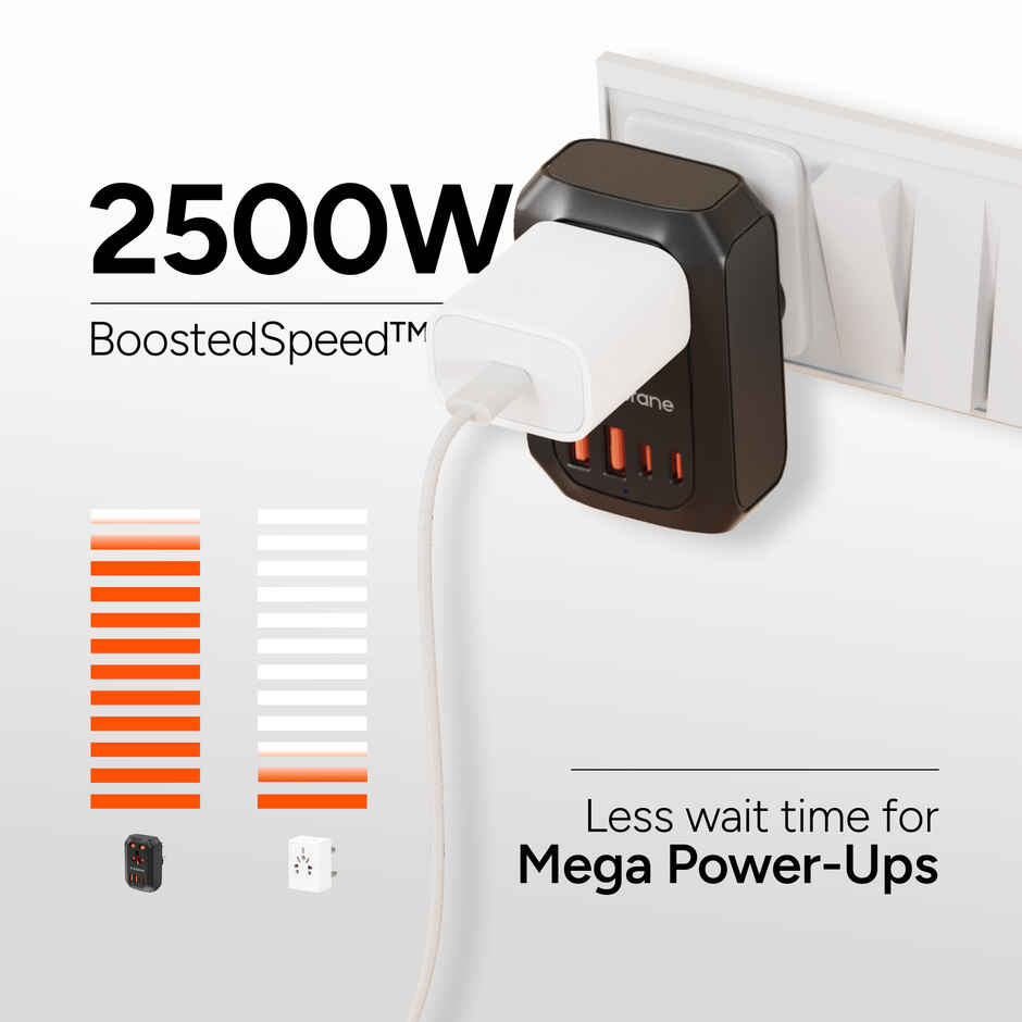 Ambrane 5 in 1 fasr charger Multi Charger device USB- A Ports & Type C ports AC socket | Black