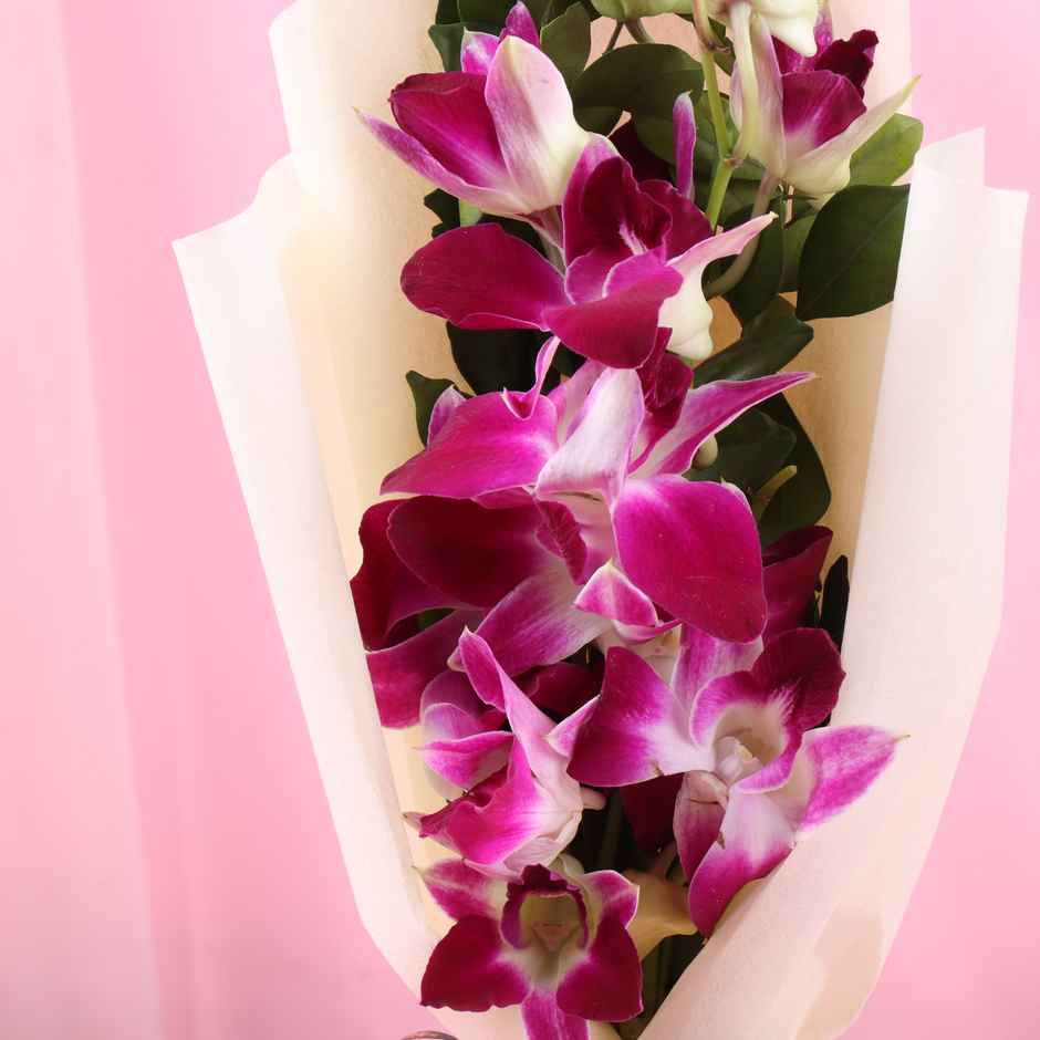 FlowerAura Single Purple Orchid in White Non-Woven Paper