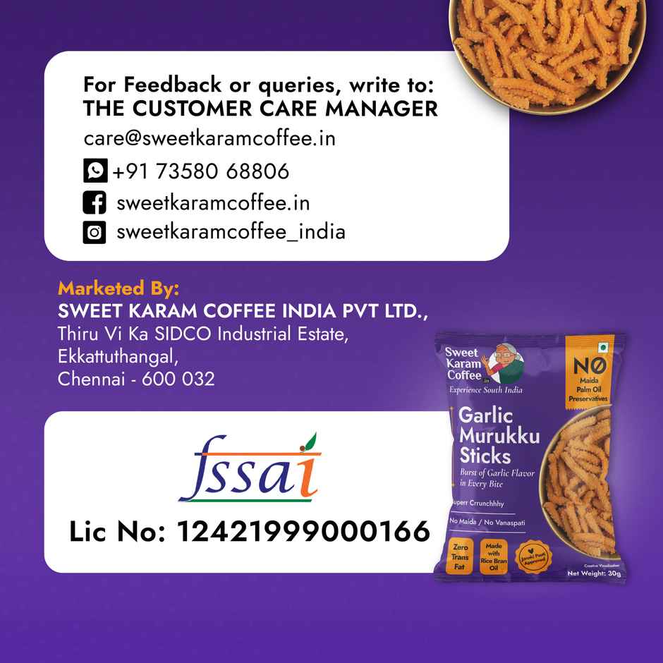 Sweet Karam Coffee Garlic Murukku Crisps (Chakli) - Namkeen Snacks