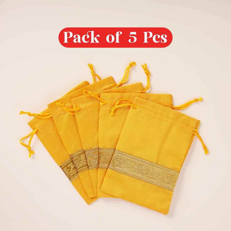 Golden Silk Potli | Pack Of 5 | Happy Mail