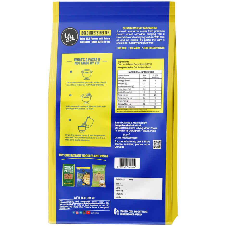 Yu Zero Maida Macaroni Pasta Durum Wheat