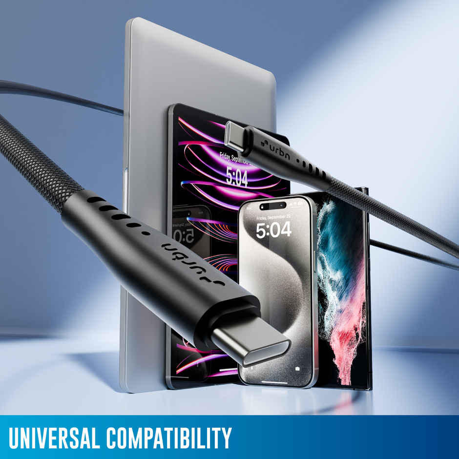 URBN Flow Cord 65W Type-C to C Fast Charging Cable | CarPlay & Android Auto | 1.5m | Black
