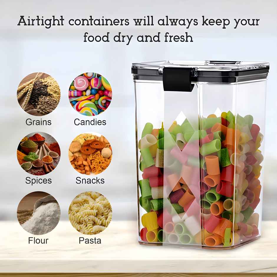 YouBee Plastic Lock & Lock Square Containers For Kitchen Storage | 1200 ml | Set of 8