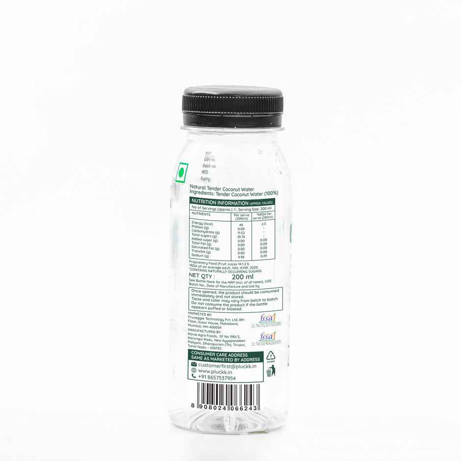 Pluckk Natural Tender Coconut Water | Hydration with Potassium & Electrolytes | No Preservatives