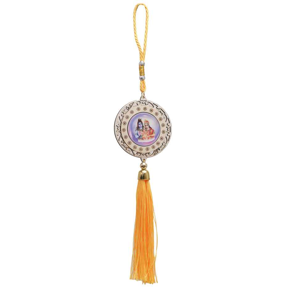 Divine Vibes Shiv Pariwar Round Wooden Car Hanging Decorative