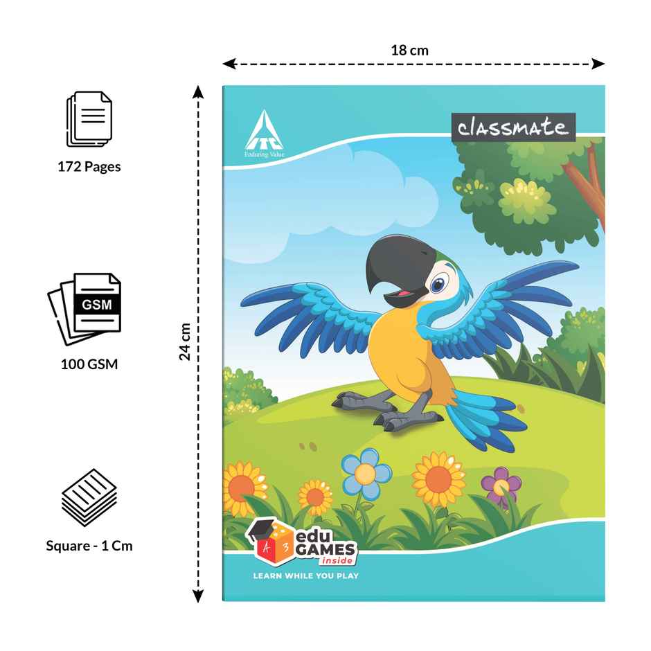 Classmate|Notebook|Soft Cover| | Square - 1 cm| B5| 240 x 180|172 pages