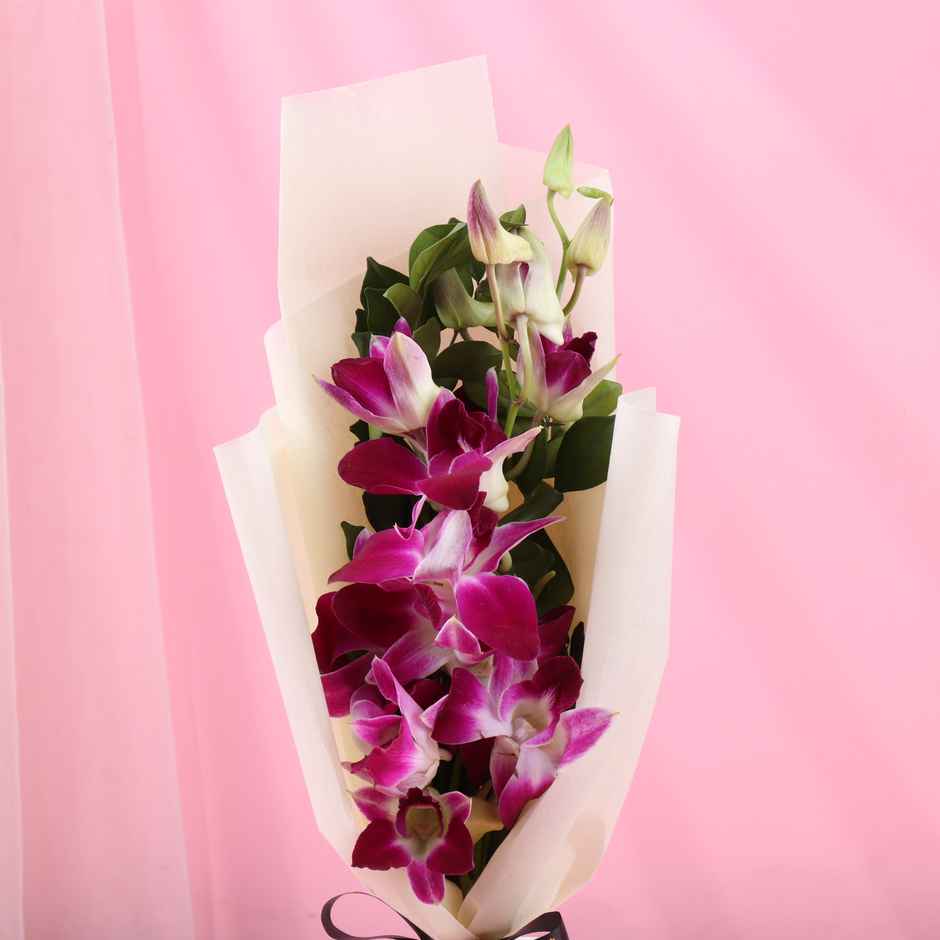 FlowerAura Single Purple Orchid in White Non-Woven Paper