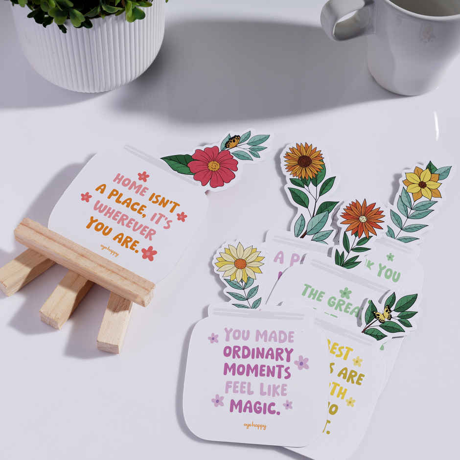 Floral Quote Easel | Motivational Desk Decor with Stand | Oye Happy
