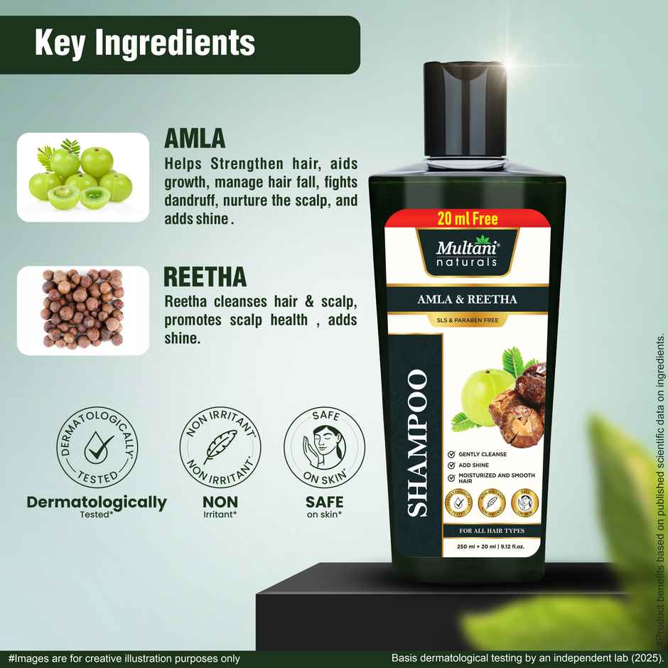 Multani Naturals Amla & Reetha Hair Shampoo | Thicker & Stronger Hair | SLS & Paraben Free
