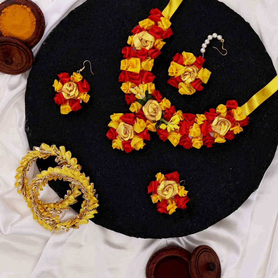 Traditional Jewellery Set - Festival Ethnic Accessories Pack | Yellow & Red | Oye Happy