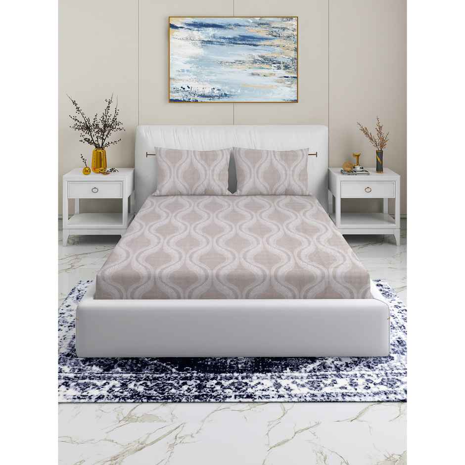 BAY6 100% Cotton Groovy Super Soft Double Bedsheet 120 Tc With 2 Pillow Covers - Brown