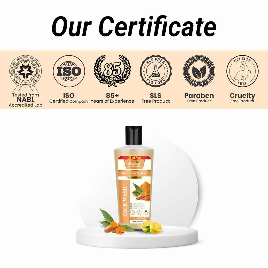 Multani Naturals Ubtan & Vitamin C Face Wash | Reduce Tan & Boost Radiance | No SLS Paraben