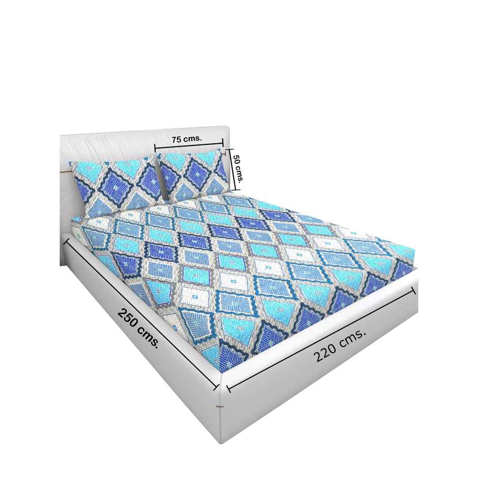 Homeharmony Sky Blue Double Bedsheet With 2 Pillow Covers | Texture Floral | Sky Blue | 87 x 98 in