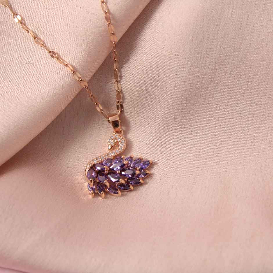 SALTY Millenia Dancing Swan Necklace Pendant for Women and Girls| Anti-Tarnish | Purple
