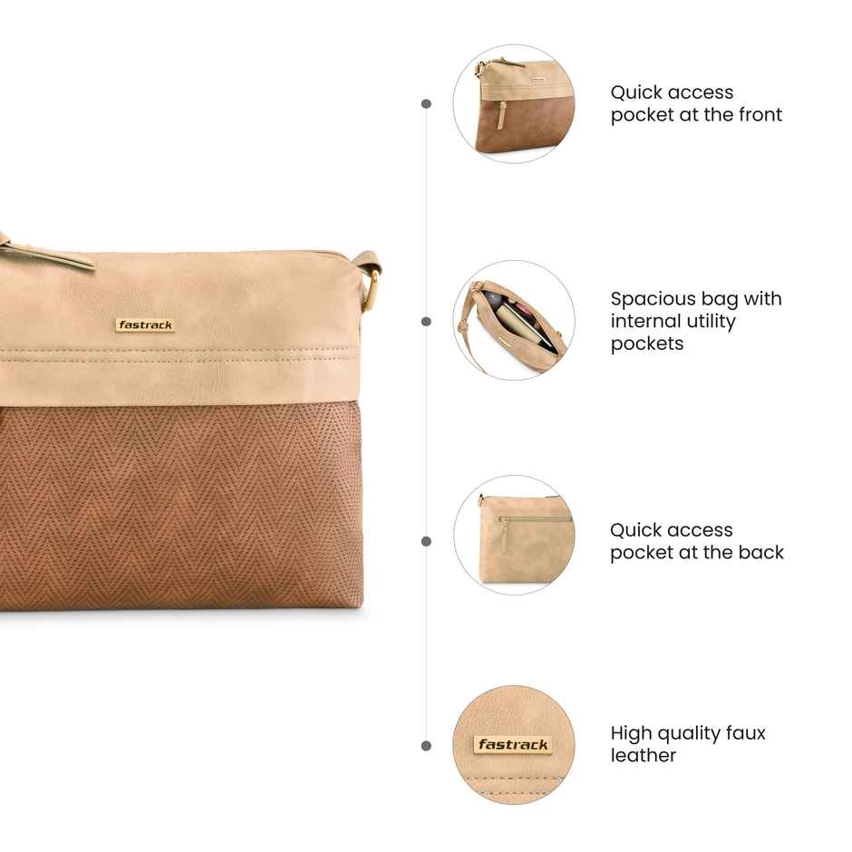 Fastrack Women's Textured Sling Bag | Tan Brown