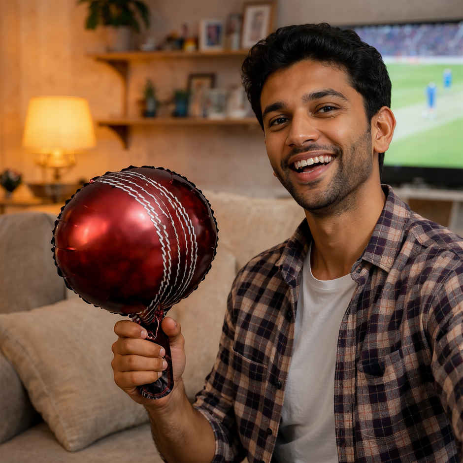Cricket Ball Foil Balloon Large 18 inches Ball Shaped Balloon | Cricket Match Party Decor | Propcon