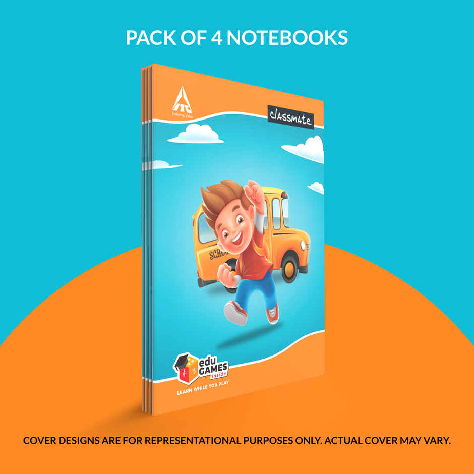 Classmate Notebook Four Lines With Gap (172 Pages, Assorted, 24 x 18 cm)