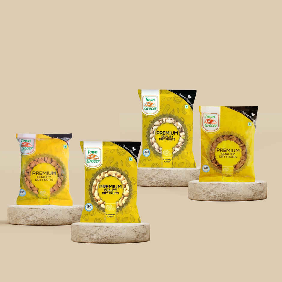 Town Grocer Whole Almonds (100g) & Town Grocer Whole Cashew W320 Premium (100g) & Town Grocer Salted Pistacheos (100g) & Town Grocer Kishmis/Raisins (100g) Combo