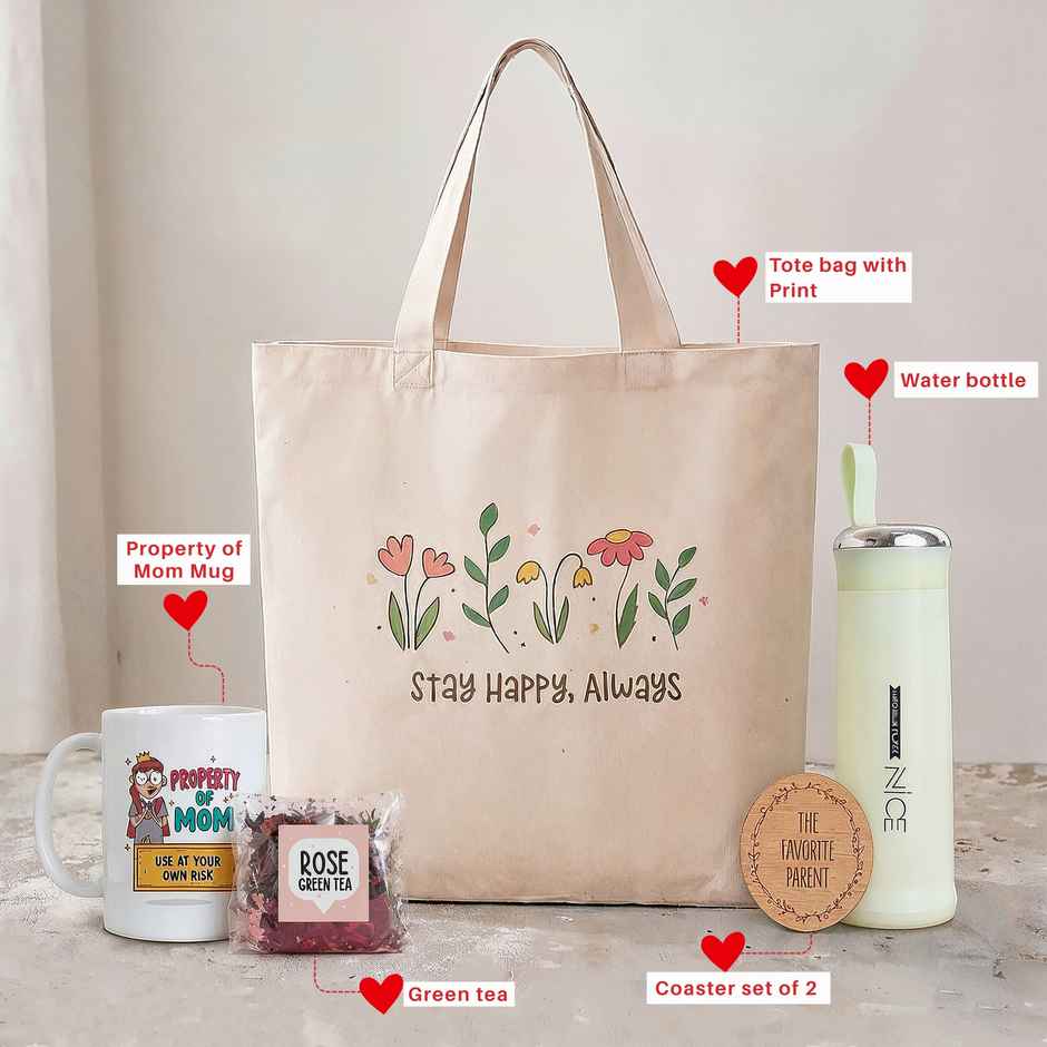 Tote Bag Hamper with Mug & Bottle | Oye Happy