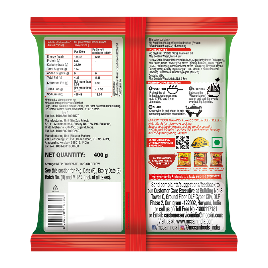 McCain American Herb & Garlic Zig Zag Fries
