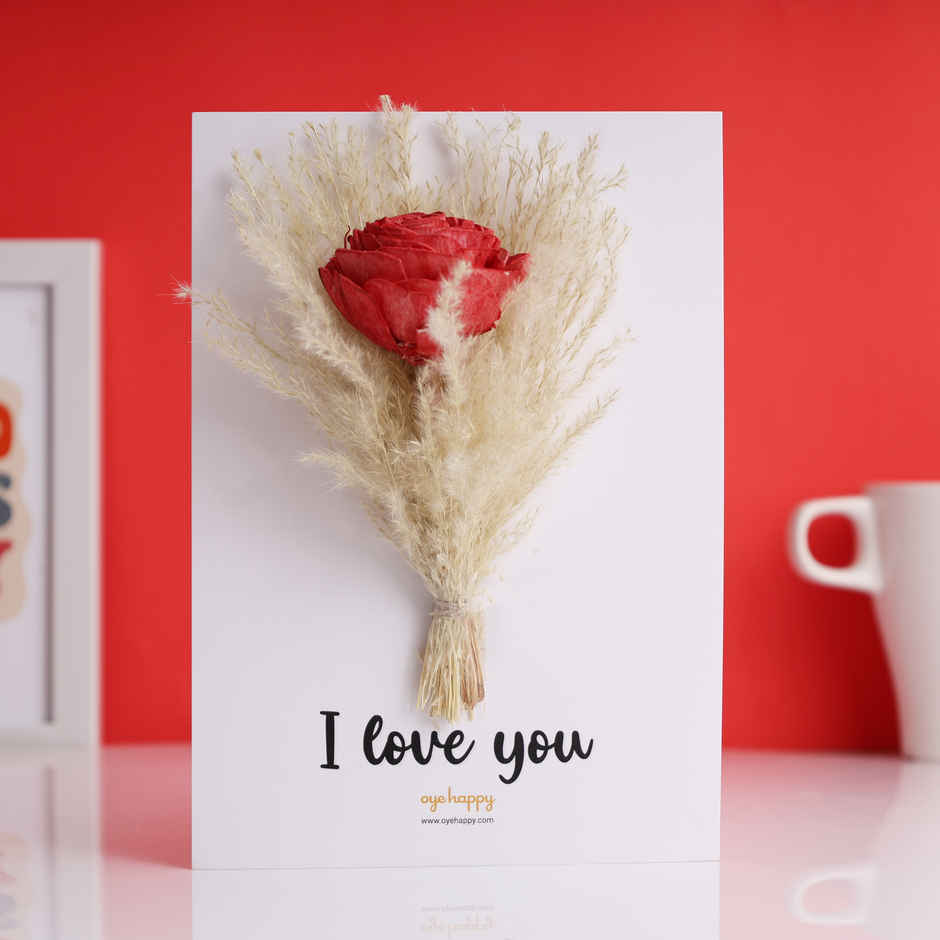 Flower Bouquet Card | Handmade with Dried Flowers, Perfect Rose Day Valentine Gift