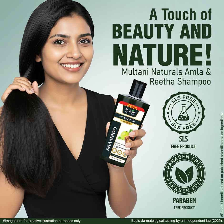 Multani Naturals Amla & Reetha Hair Shampoo | Thicker & Stronger Hair | SLS & Paraben Free