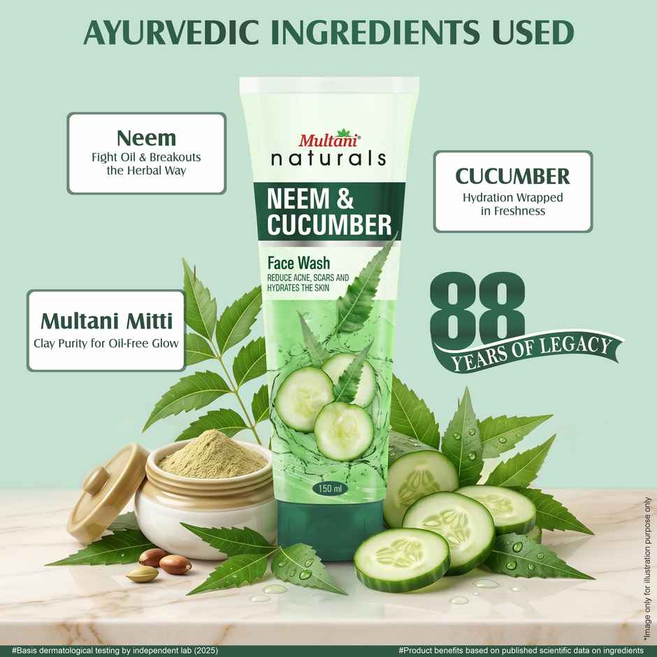 Multani Naturals Neem and Cucumber Face Wash Useful in Acne & Scars Hydrates the Skin