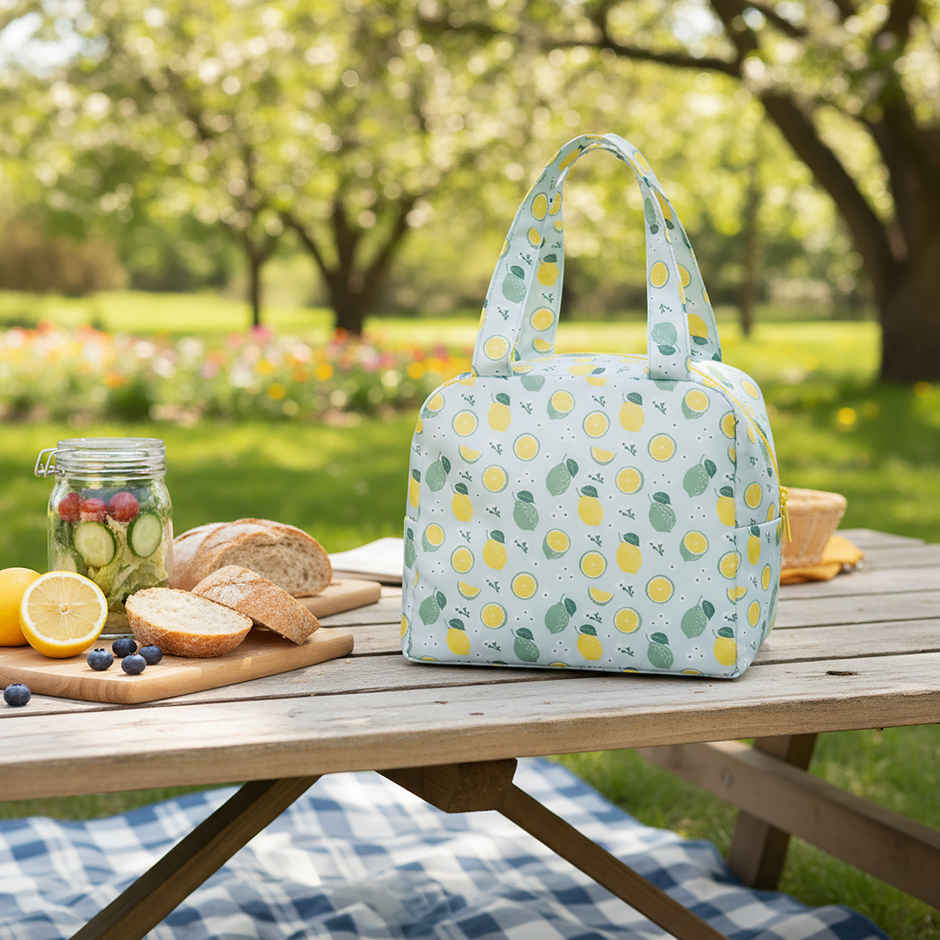 HOOM Lemon Print Lunch Bag with Met-PET Aluminium Insulation | Fresh and Warm for Longer