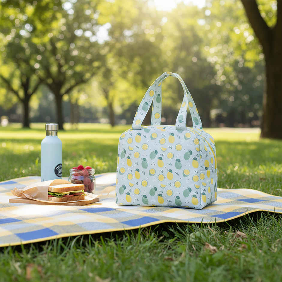 HOOM Lemon Print Lunch Bag with Met-PET Aluminium Insulation | Fresh and Warm for Longer